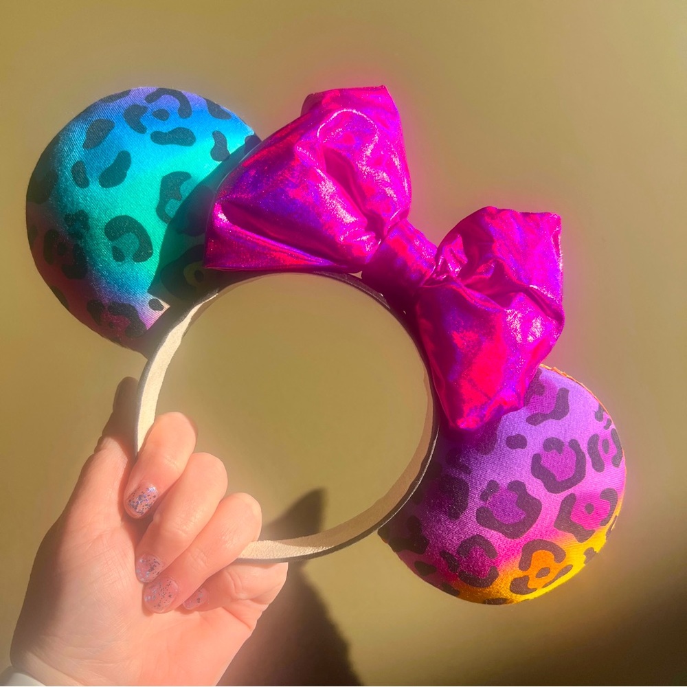 Rainbow Leopard handmade Minnie Mouse ear headband